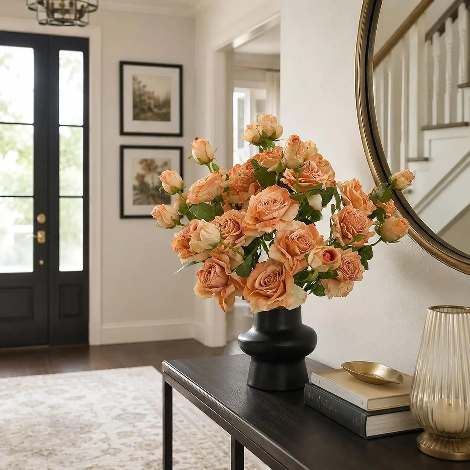 Dried texture silk imitation rose flowers, 15 pieces in a retro matte edge style with complete flower stems. The design is natural and realistic, suitable for home vase placement, wedding party decoration, and DIY flower bouquets.