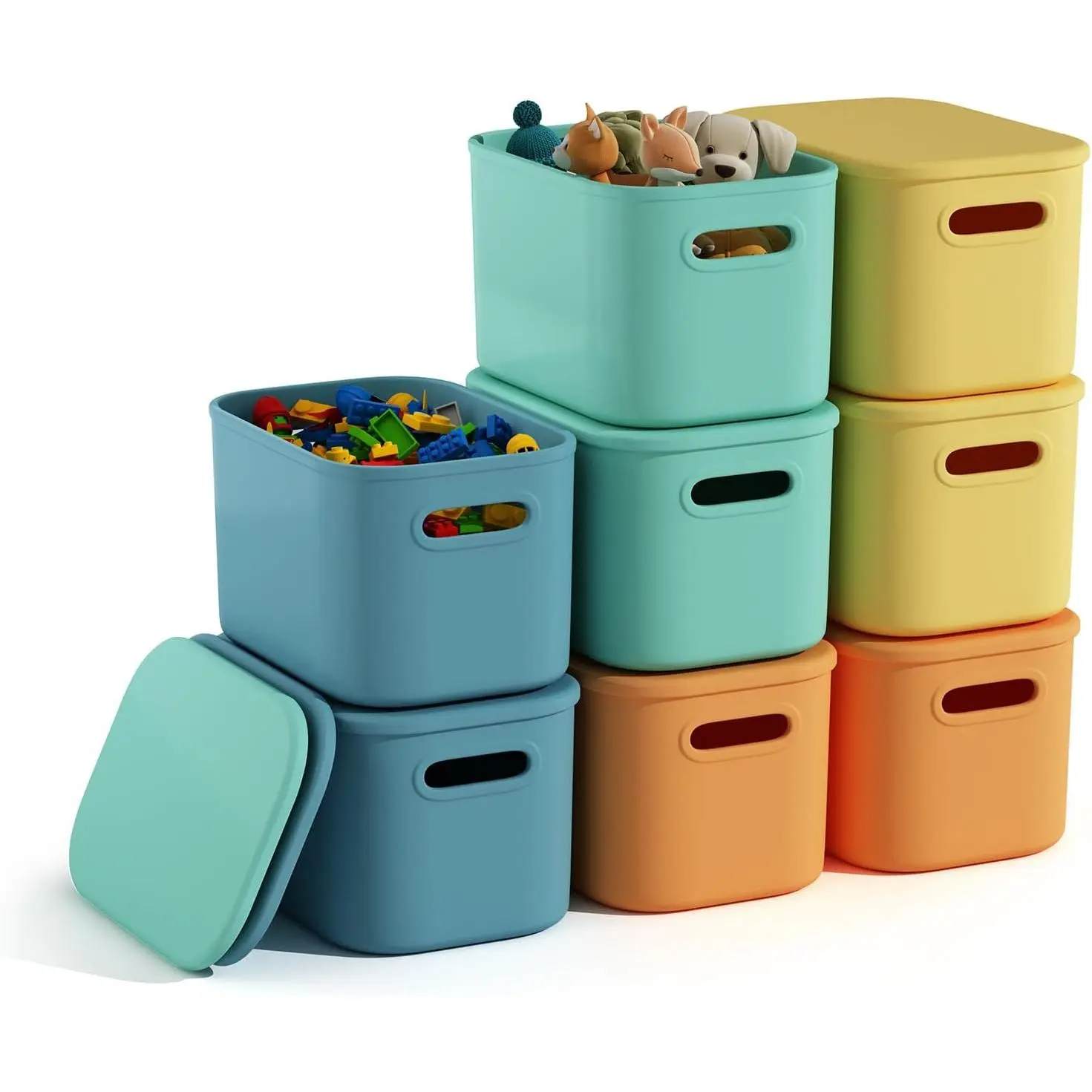 8-Pack Colorful Plastic Storage Bins with Lids - Stackable Organiser Boxes for Shelves, Classroom Craft Art Supplies Organization, Kitchen