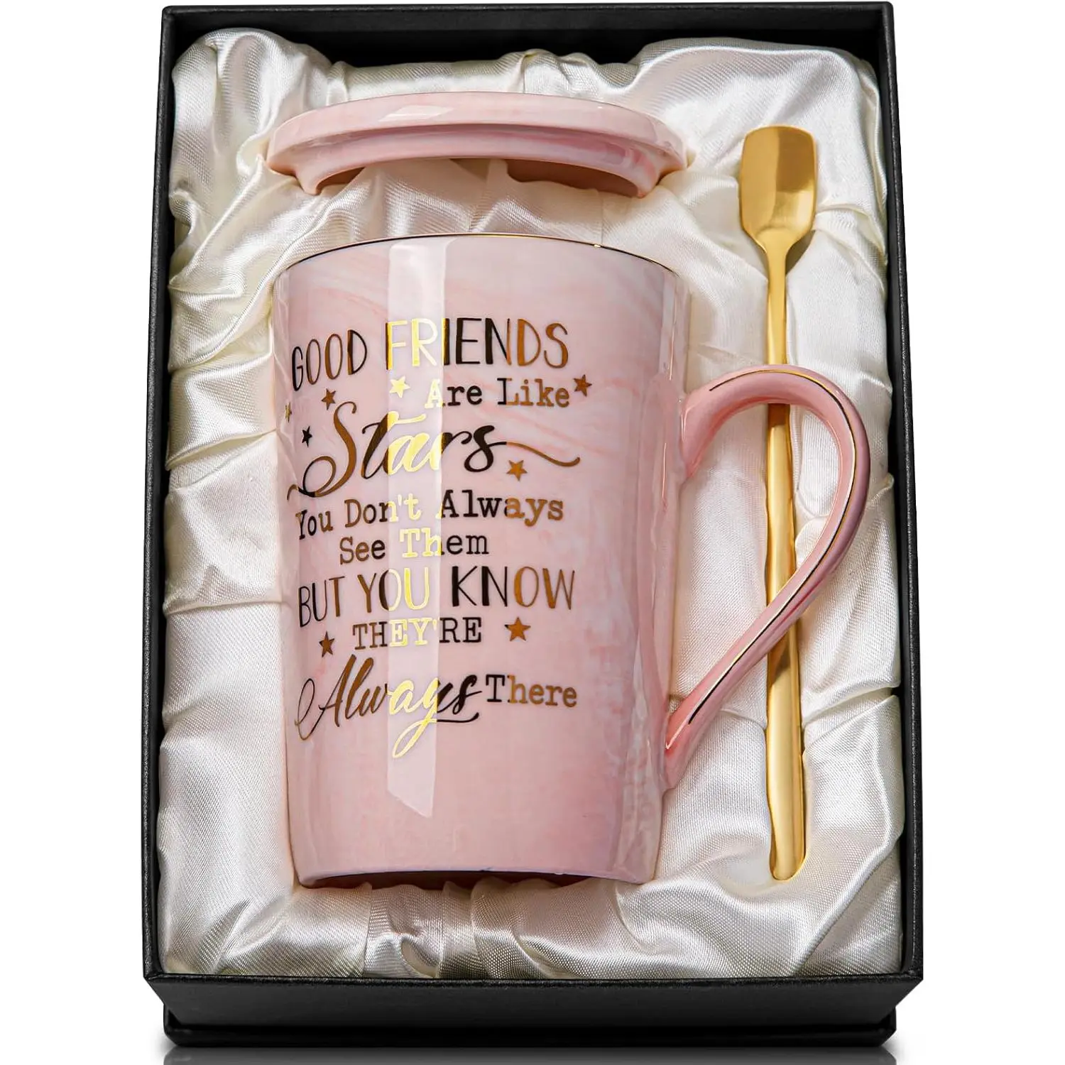 14 Oz Gold Printed Marble Ceramic Coffee Mug with Gift Box, Unique Friendship Gifts for Women Besties BFF, Thoughtful Birthday & Mother’s Day Present for Female Friends, Inspirational Best Friend Coffee Cup