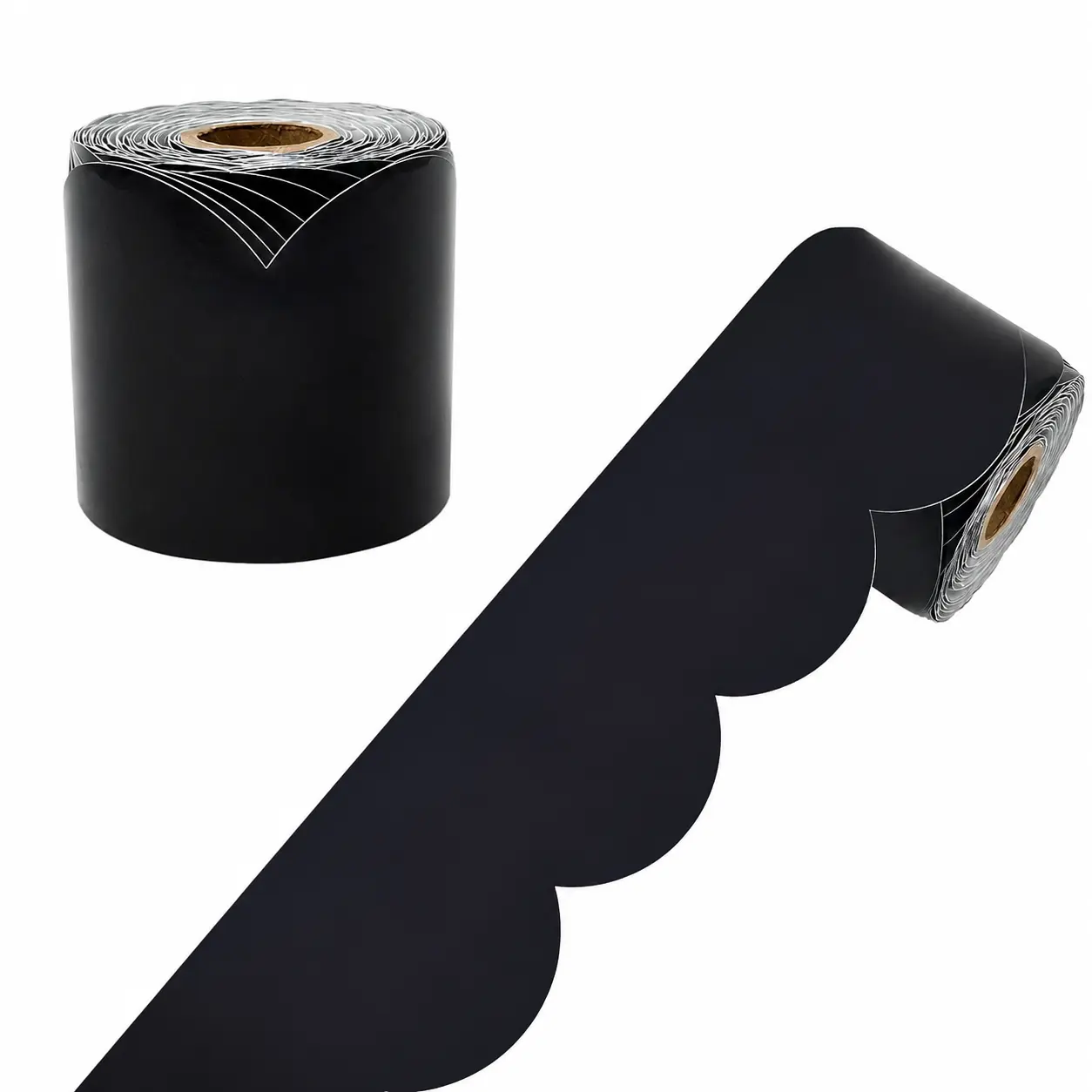 Premium Scallop-Edged Bulletin Board Border Roll – 65 Feet of Versatile Black Trim for Classroom Walls, Whiteboards, Corkboards, Posters, Office Spaces, and Party Decorations – Durable Paper-Based Design with Easy-Tear Perforation
