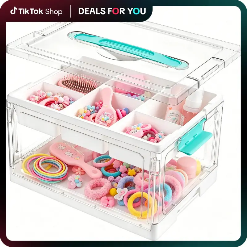 1pc Clear Craft Storage Bin with Removable Trays and Adjustable Dividers, With Handle, Ideal Containers for Art Supply Coloring Books, Sensory Toys, Craft Supplies, Medicine, Playdough, Transparent Dust Proof, Mid Year Sale Restock,