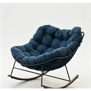 Comfortable Electroplated Circular Contemporary Rocking Lounge Chair with Cushions, Outdoor Patio Furniture for Garden Porch