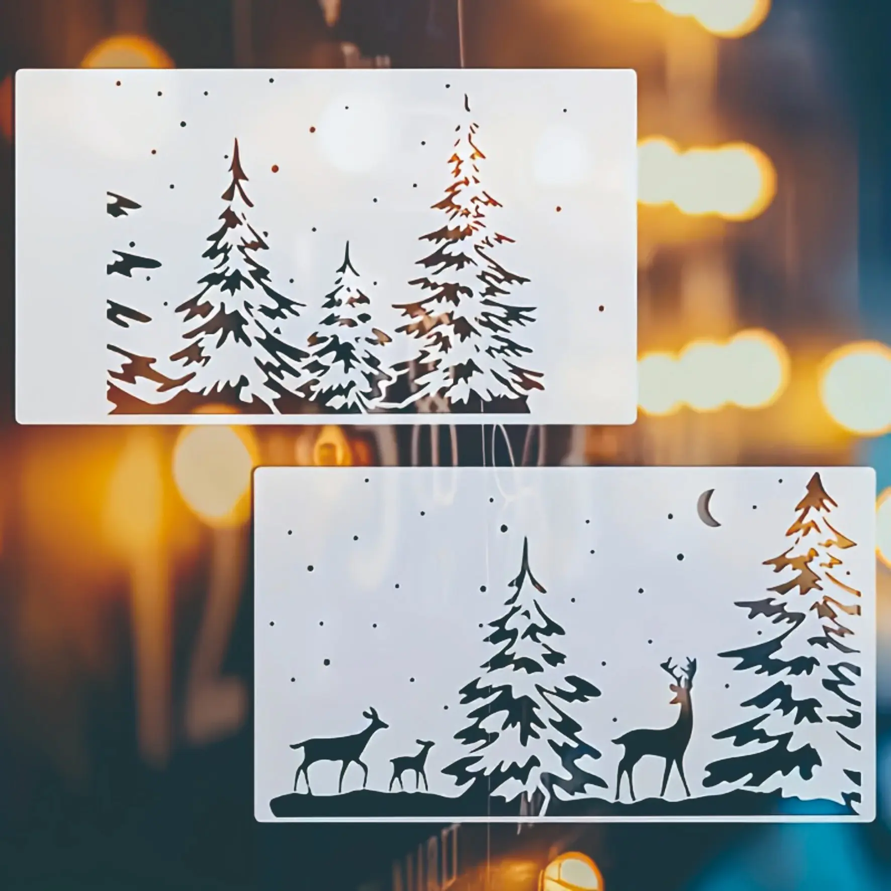 Reusable Winter Snowflake Templates, Large and Small DIY Christmas Stencils, Reindeer, Pine Tree, Falling Snow, Stars, Craft Stencil