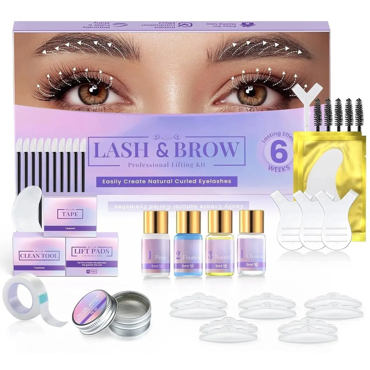Lash Lift Kit - Eyelash Perm Kit - Eyebrow Lamination Kit, 2 in 1 Professional Eyelash Curling Lash Extension & Eyebrow Lift Kit, Easy to Use for Salon & DIY Home Use, Lasts 6-8 Weeks