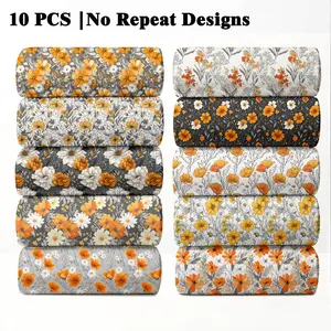 10PCS Modern Farmhouse Floral Print Fabric, 23x55cm (9x22in) Classic Simple Rural Pattern Quilting Home Decor DIY