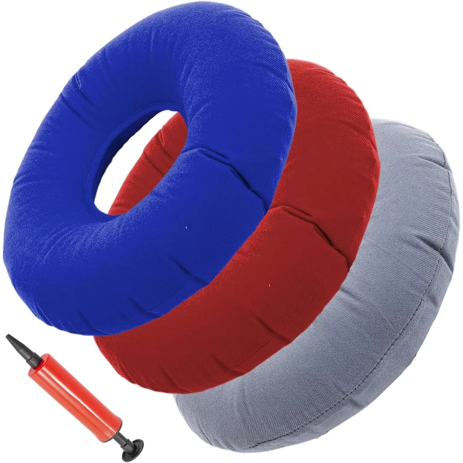 3 Pack Inflatable Donut Pillow, Hemorrhoid Pillow, Butt Pillows for Sitting Tailbone, Seat Donut for Pressure Relief for Home, Office or Car (Blue, Gray, red.)