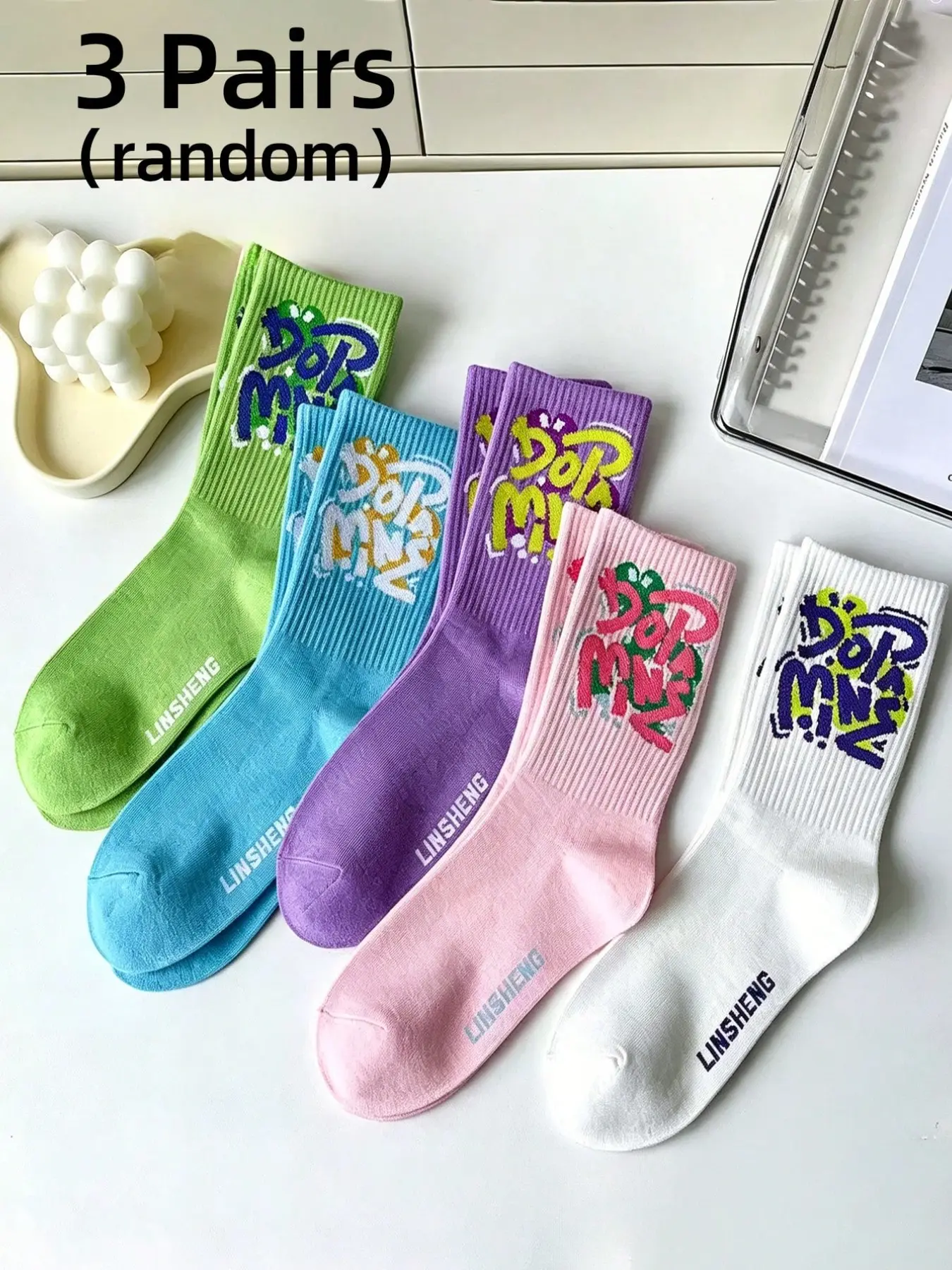 Women's Cartoon Print Crew Socks, Y2K Street Style Breathable Creative Casual Socks, Colorful Medium Calf Socks for Girls & Women
