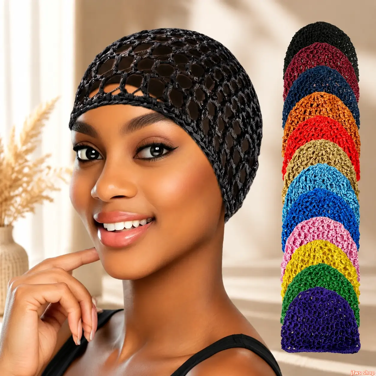 Women's Soft Knit Hair Nets - 5 Pieces Mixed Colors Hollow-Out Breathable Heatless Haircare Bonnets for Daily Use, Sleeping Accessories (Sports & Outdoor Compatible), Knit Net, Bonnet, Knit Fabric