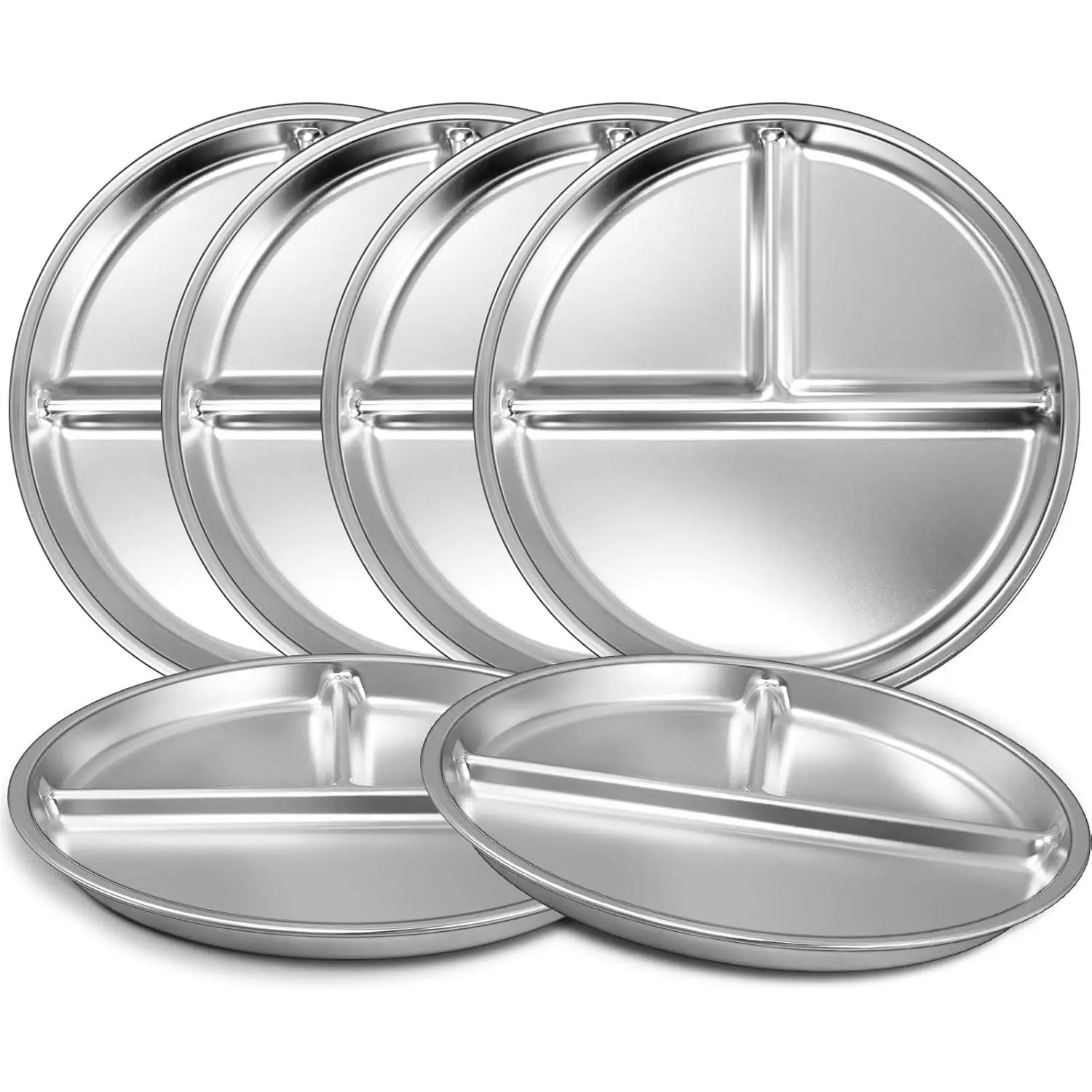 Stainless Steel Toddler Plate Set of 6, 9" Portion Control Plates Divided Plate  Adults Kids Balance Lunch, Non Slip |   Unbreakable Toddler Baby Feeding Set Dishwasher Safe New model utensil led