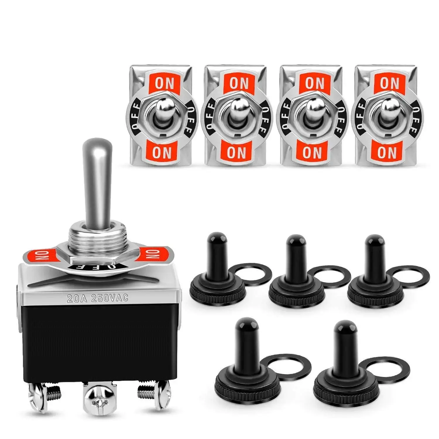 Nilight 5-Pack 6-Pin ON-OFF-ON DPDT Toggle Switch with Waterproof Cap, 1/2 in Mounting Hole, 125V AC, Metal+Plastic Build, Power Control for Automotive Users, Marine Safe Applications