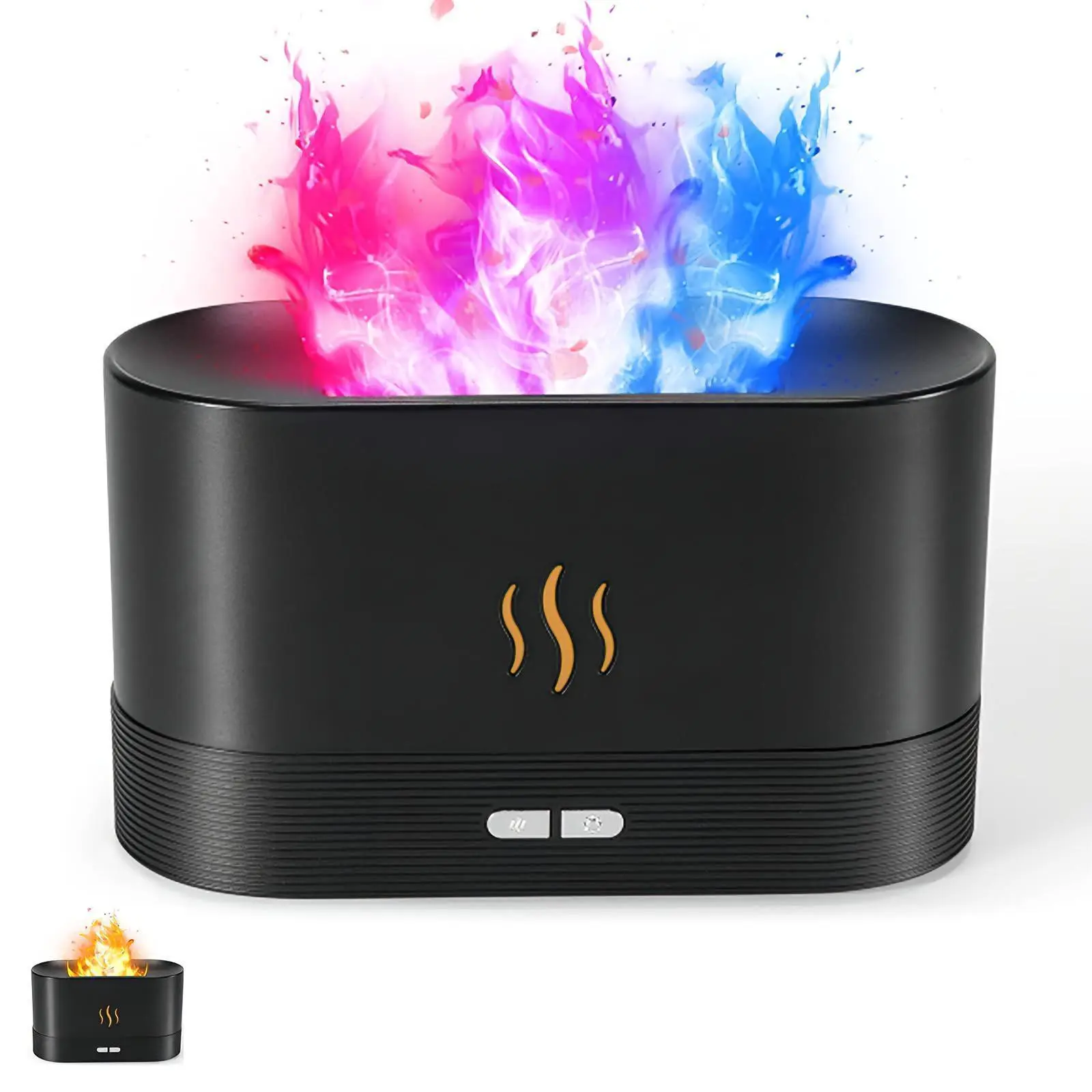 Aromatherapy Humidifier with Retro Flame Effect, Quiet 180mL Ultrasonic Desk Diffuser for Home Office, 7-Color LED Light and Auto Shut-Off, Desk Humidifiers For Office, Diffusers Humidifiers