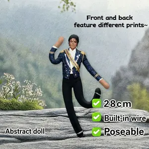 28cm Blue Sequin Michael Jackson Plush Doll, Bendable Poseable Toy, Dual-Sided Print, Music Fan Gift, Home Decor