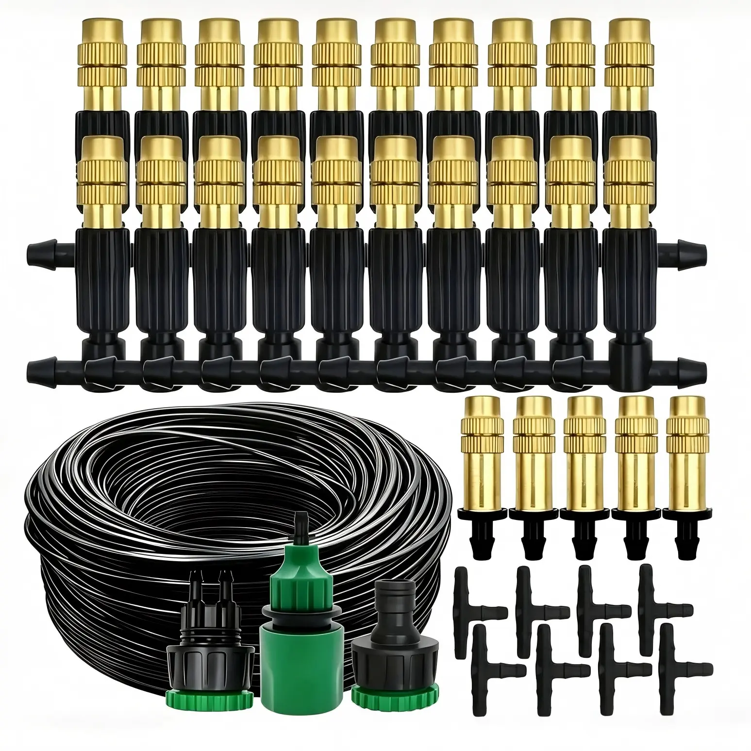 Outdoor Spraying Cooling System, Efficient Garden Irrigation Equipment, 5-30m Coverage, Brass Atomizer Nozzle, Hose Included, Ideal for Courtyards & Greenhouses