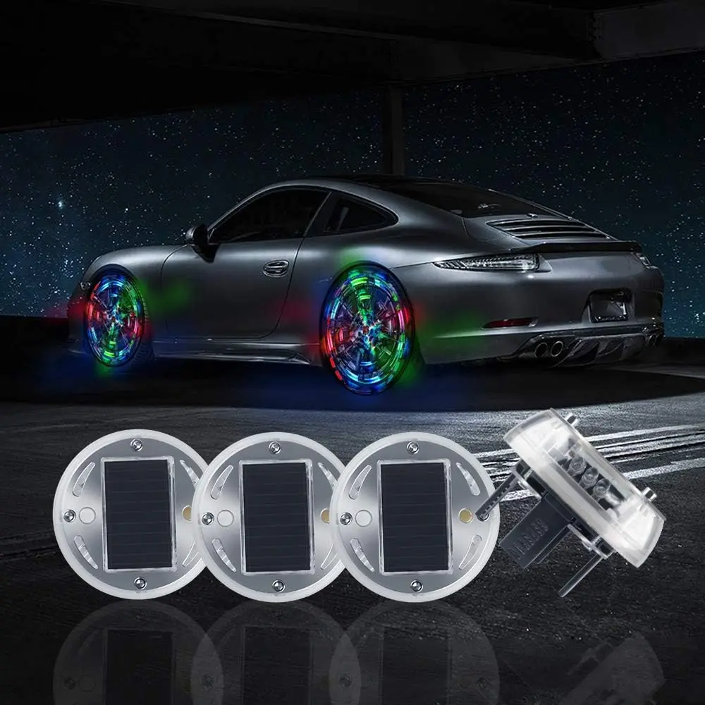 Solar Energy  Wheel Hub Lamp LED Tire Lights with Motion Sensors - 4 count Colorful Decorative  LED Wheel Lights for , , Bicycles