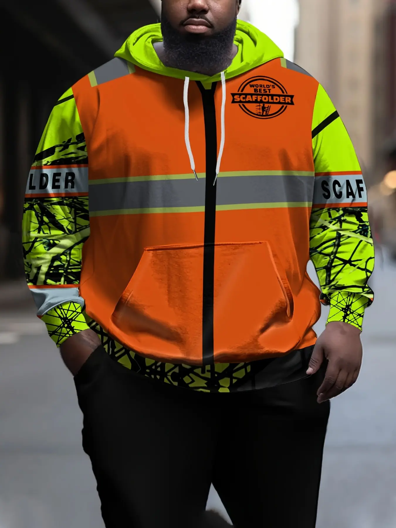 Men's Scaffold Worker Reflective Safety Sweatshirt, 3D Full Print Hoodie, Fluorescent Camouflage, Loose Fit, Fall & Winter