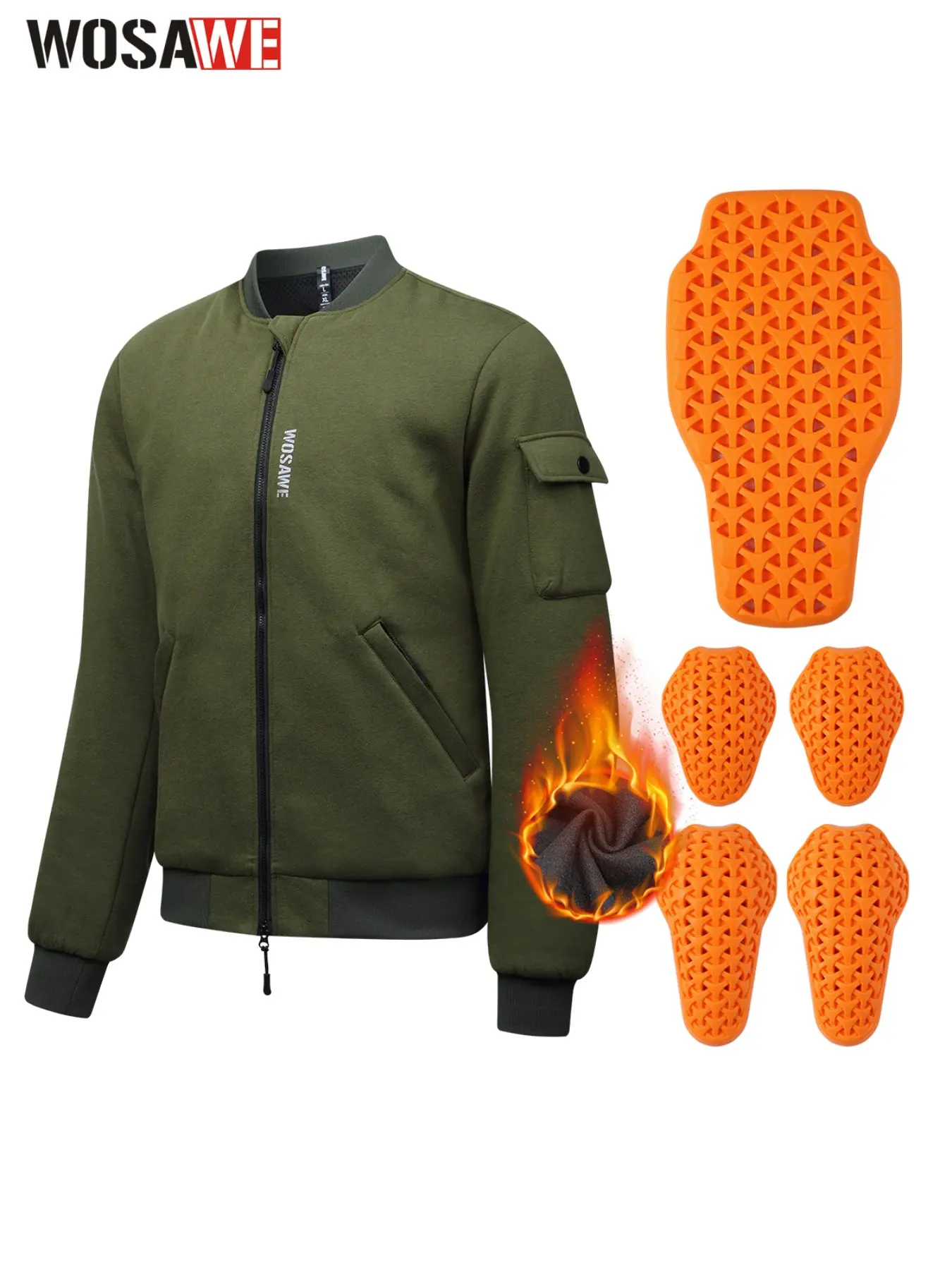 WOSAWE Men Motorcycle Bomber Jacket, Outdoor Jacket, Sports Outdoor Outerwear, Windproof Warm Moto Riding Coat With Built Pad Pockets Breathable Mesh Liner For Daily Bike Travel