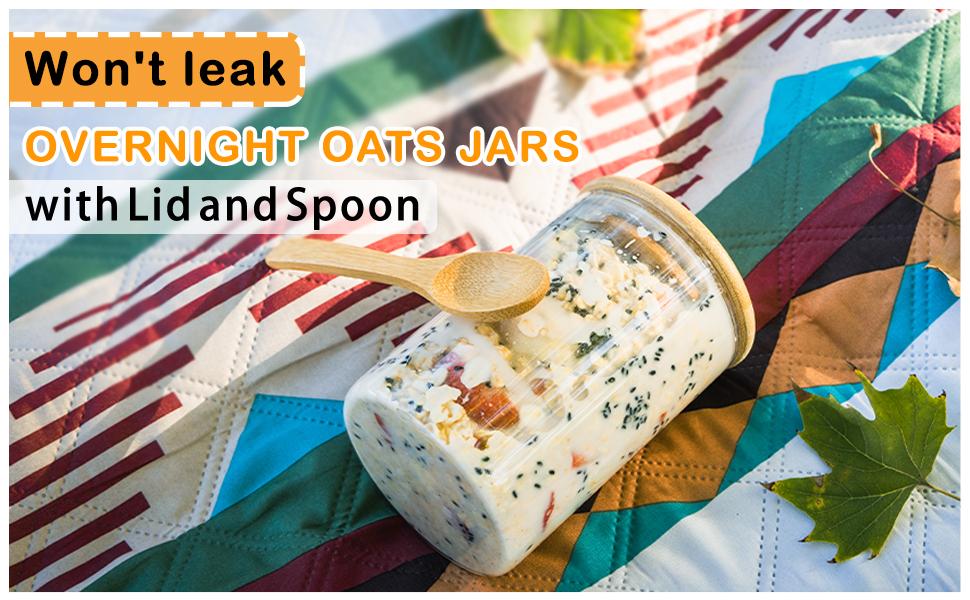 Overnight Oats Containers with Lids,16oz Overnight Oats Jars 4 Pack, Oatmeal Cups,Meal Prep Containers,Glass Meal Prep Containers with Lids,China Pudding Jars