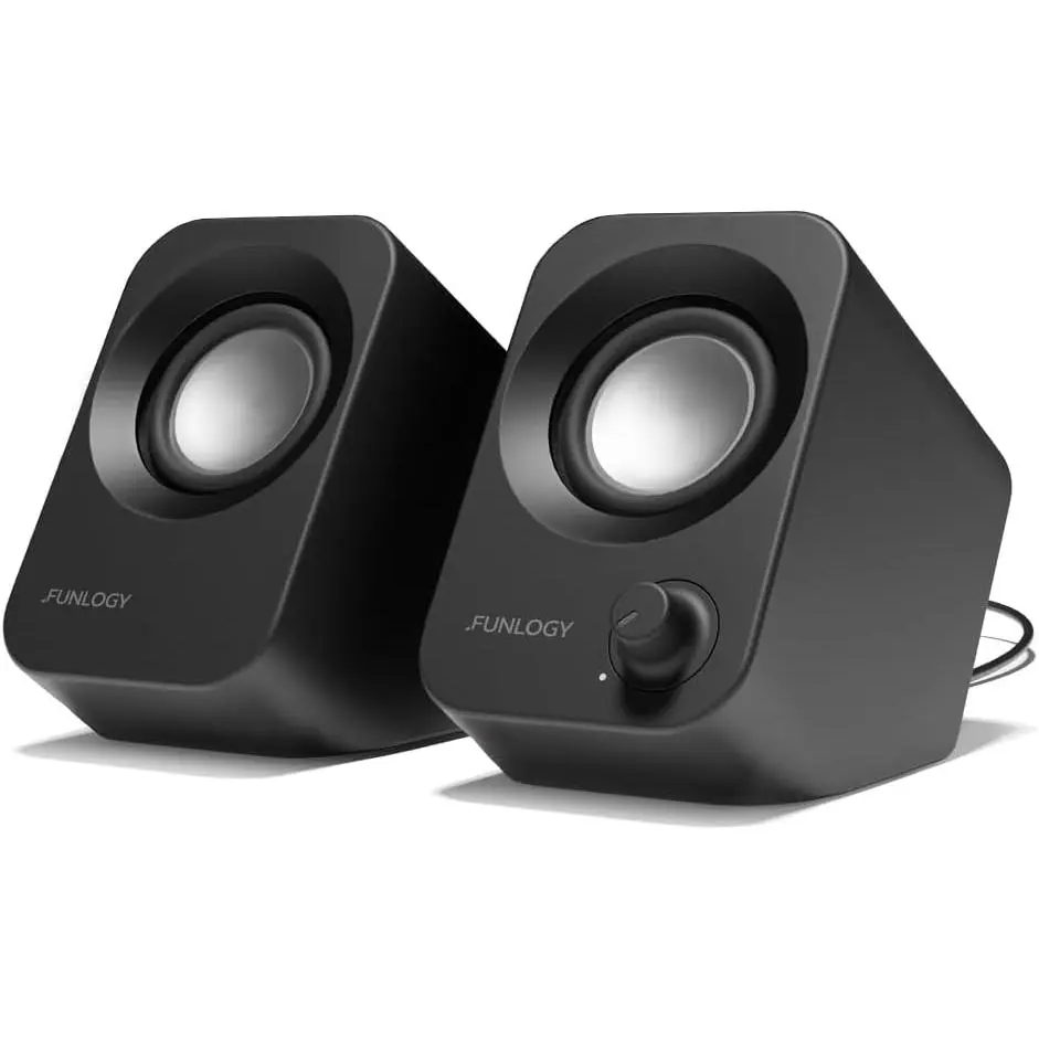 Speaker - 14W Stereo PC Speakers, USB Powered, Compact Size with 30° Tilt Design, Volume Dial Control, for Desktop, Laptop, Monitor, Gaming Consoles, Black