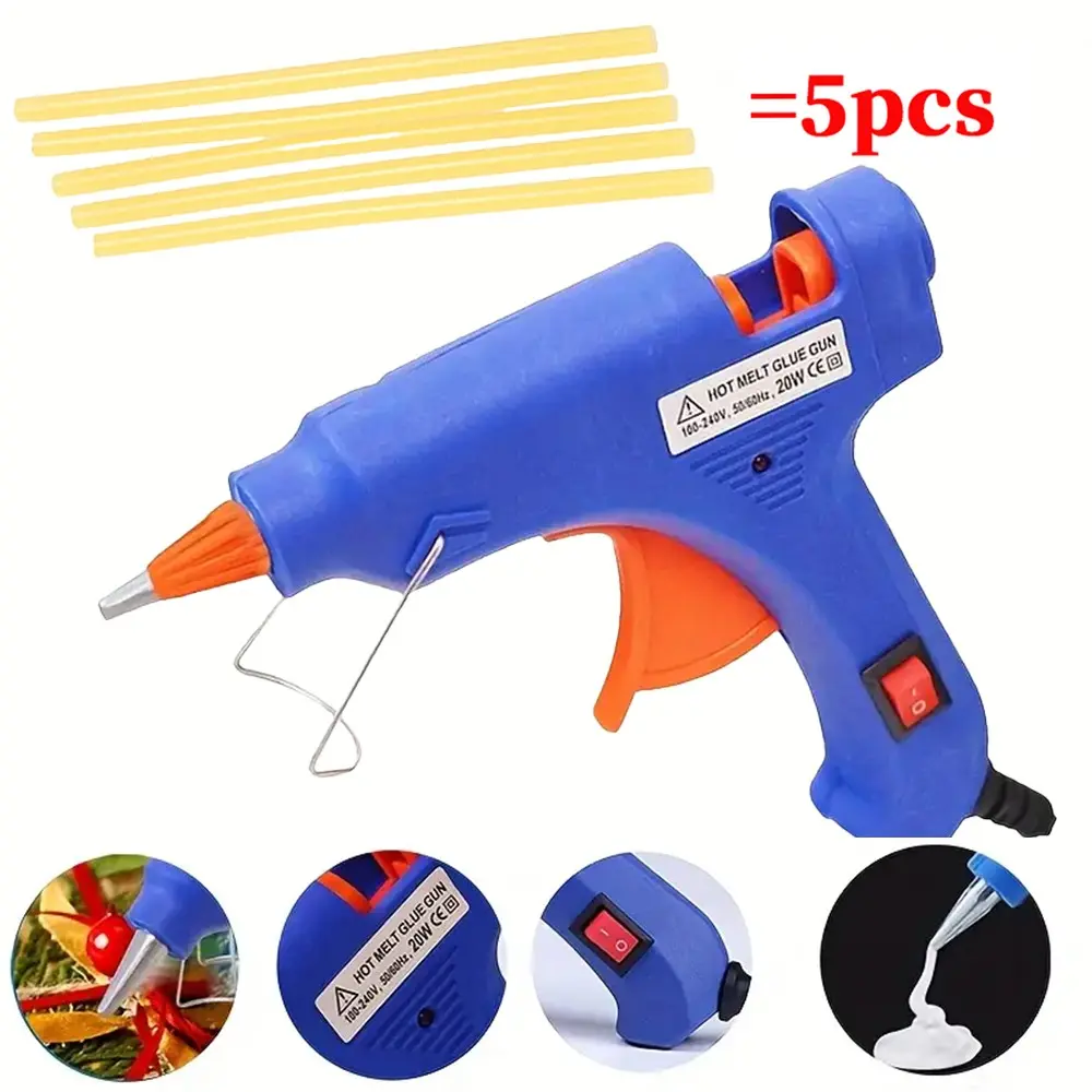 Portable Hot Glue Gun with 5 Sticks, Ideal for Home Repairs, Crafts, Wood, Glass, DIY Projects, Vehicle Maintenance, Us Plug