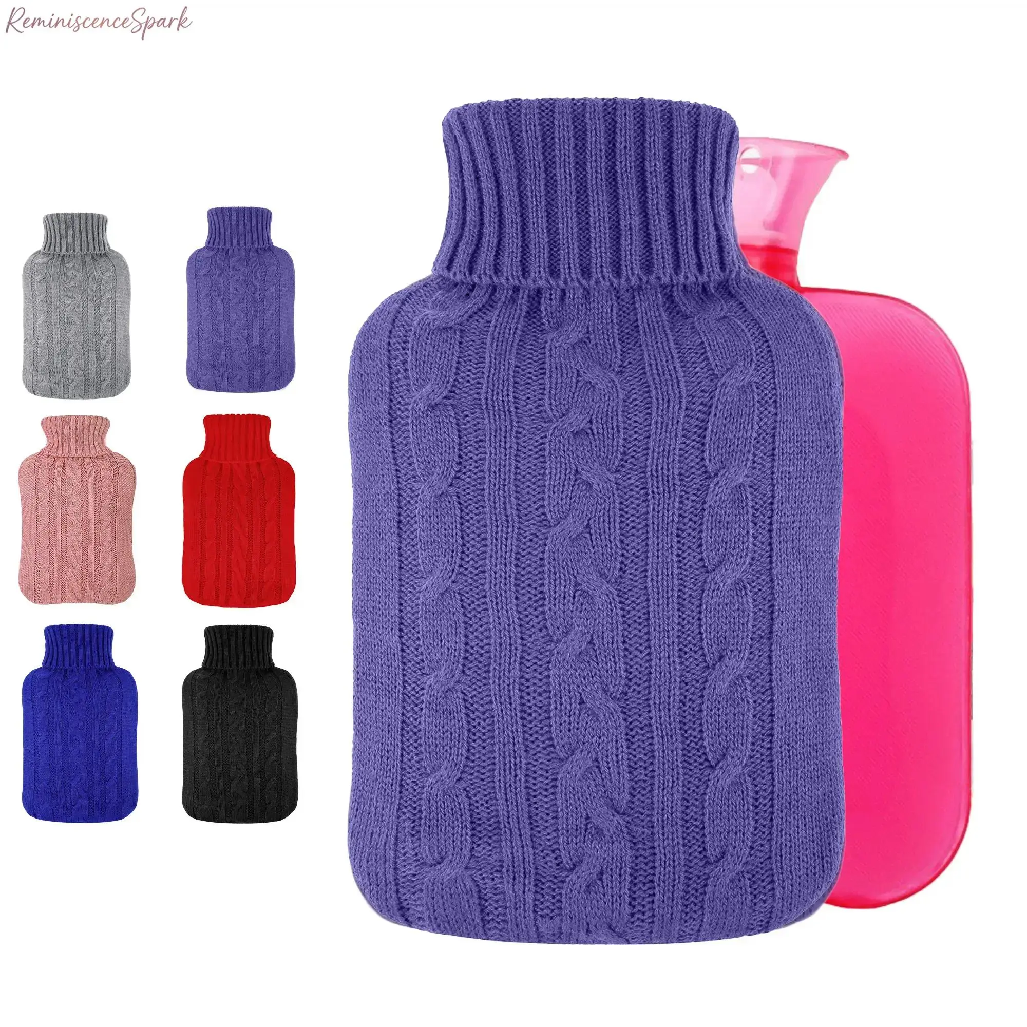 67.6 fl oz Refillable Hot Water Bottle with Knitted Cover, Reusable Hot & Cold Compress Pack, Portable Thermal Warmer for Hand, Foot Warming and Relief of Menstrual, Neck & Shoulder Muscle Pain