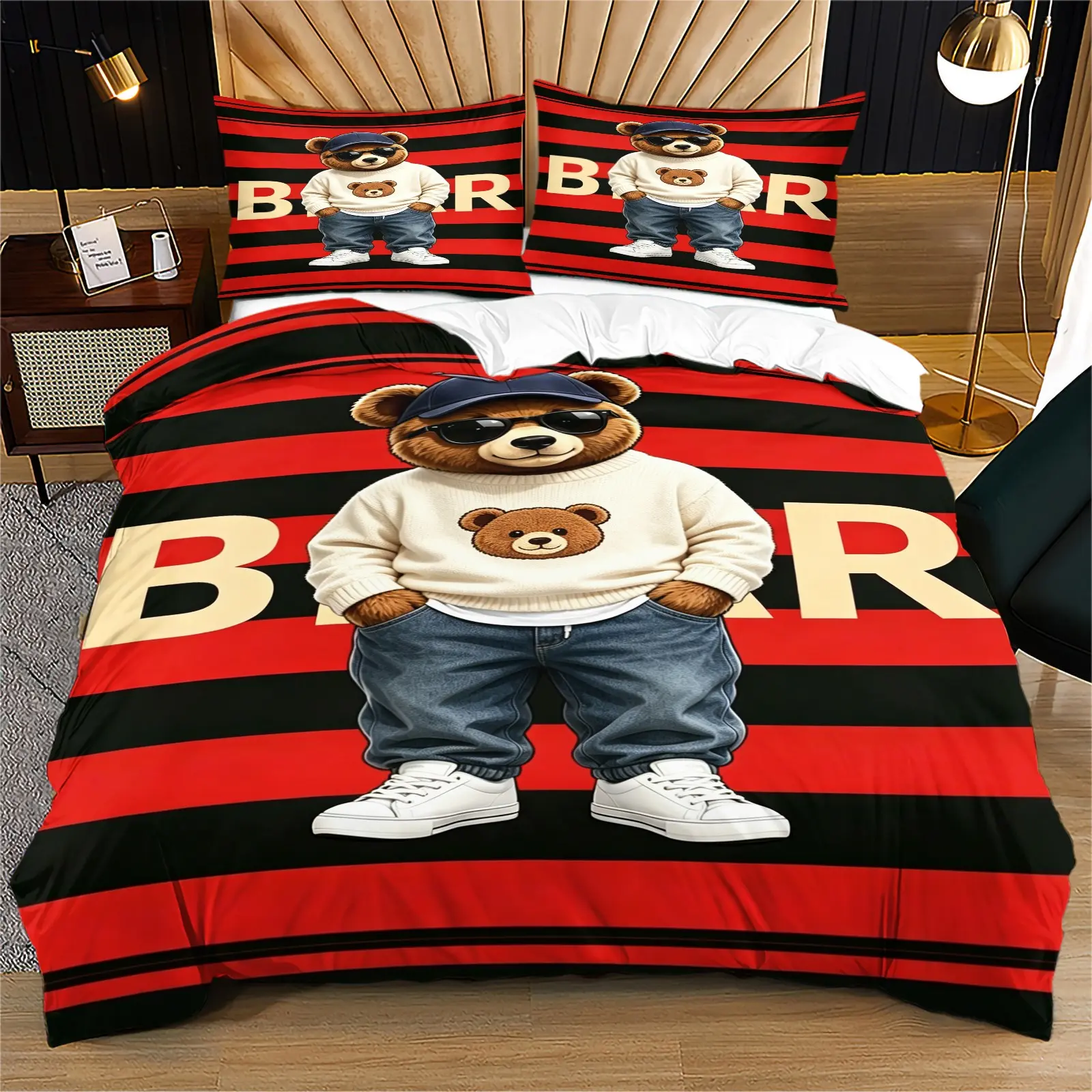 Cute Bedding, Bear Pattern Soft Material and Durable Quality Bedding Set, Includes 1 Quilt Cover and 1 or 2 Pillowcases, No Quilt or Pillow Insert, Perfect for Children or Adults as Gifts, Bedroom Decorations, Gift Ready