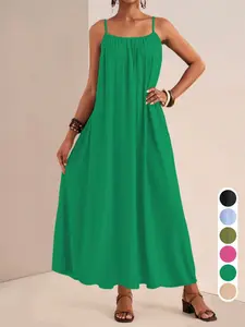 Casual Loose Halter Long Dress, Flowy Summer Vacation Dress, Comfortable Beach, Simple Elegant Sundress, New Season Style Ff2629