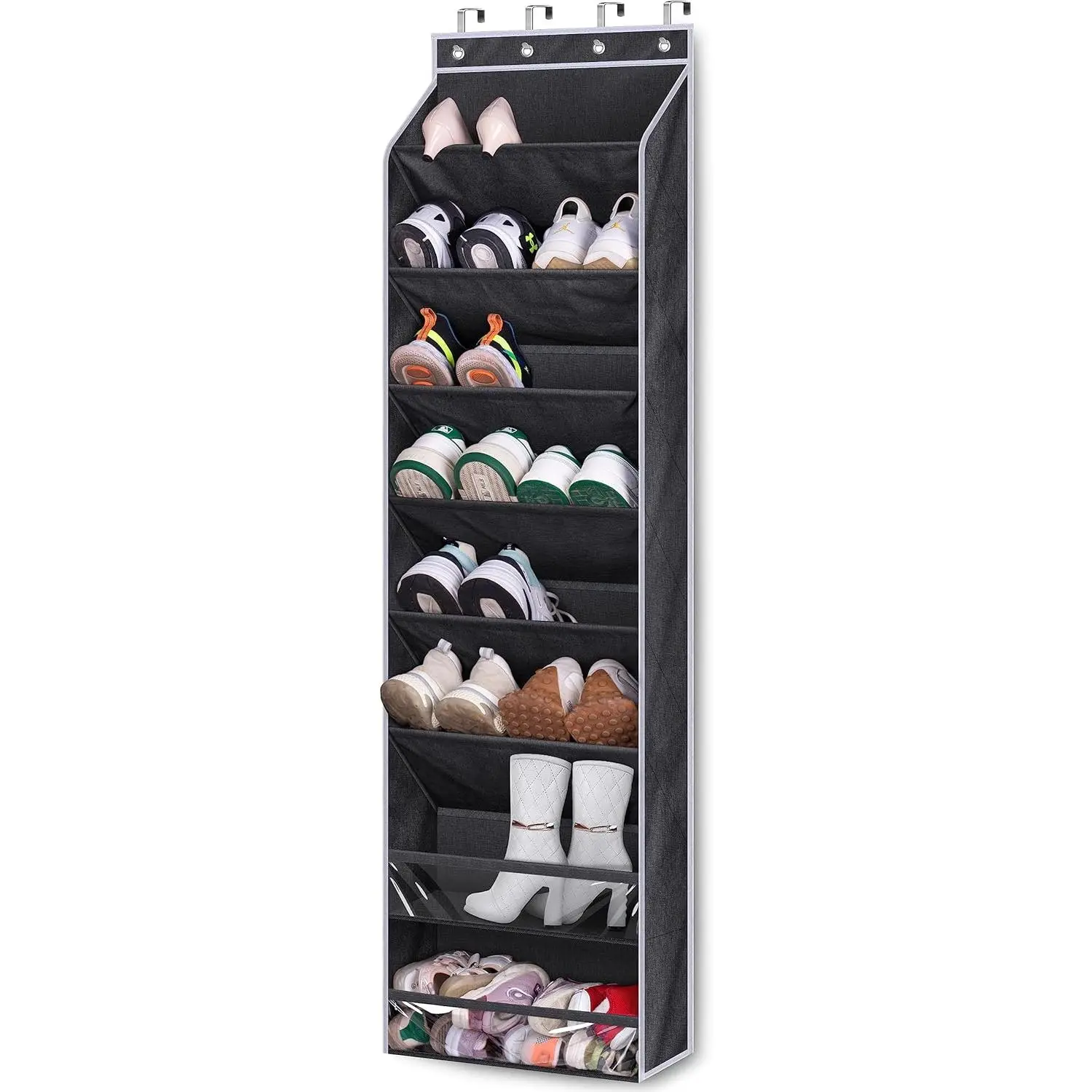 Large Over-the-Door Hangable Shoe Rack - Single Unit Door Mount Organizer, Holds 20 Pairs of Sneakers, Ideal for Closet Organization & Boot Storage, Black, Hanging Rack