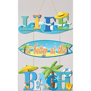 10.6"x15" Surfboard Shaped Wooden Sign – "Life is Better at The Beach" Coastal Wall Decor, Nautical Plaque, Rustic Summer Beach House Decoration for Porch or Patio