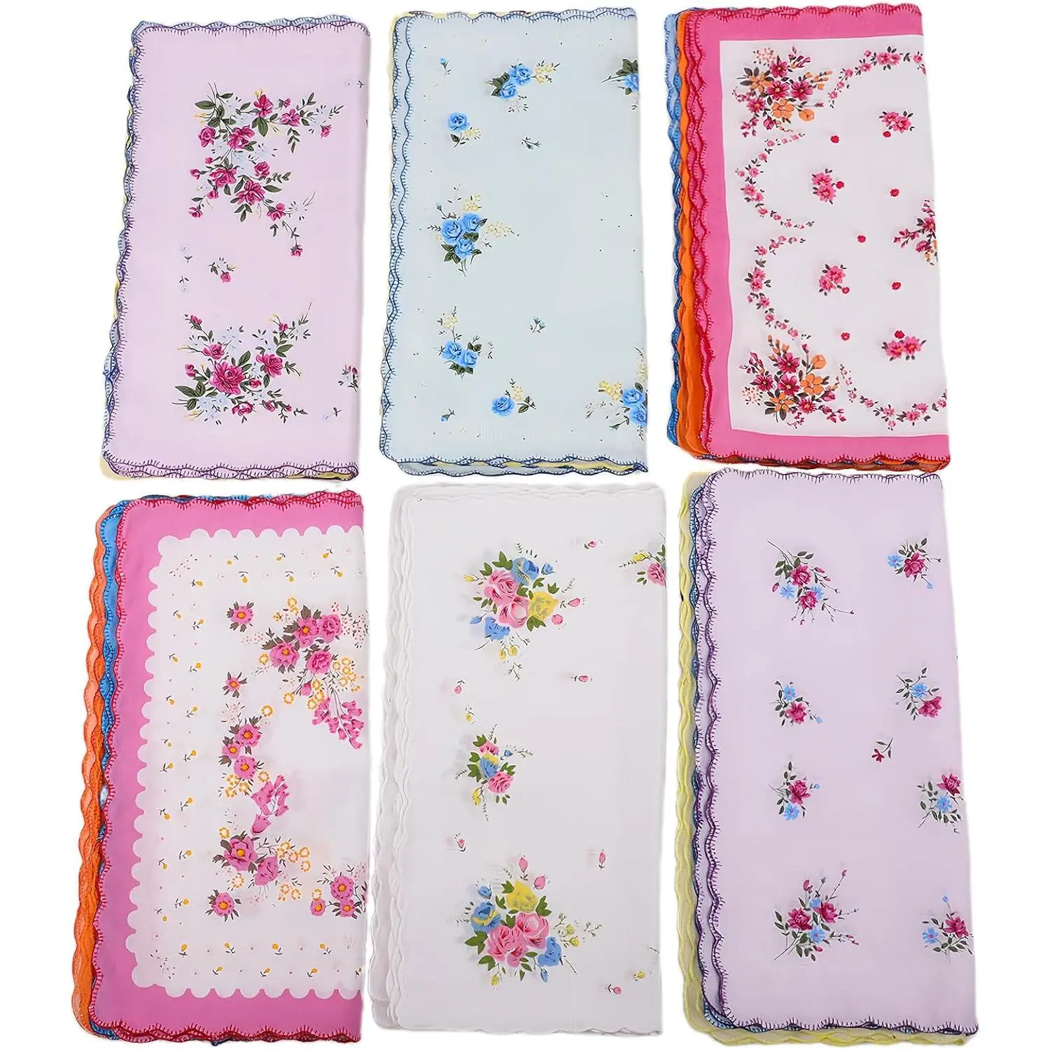 Soft  Handkerchiefs for Women- Ladies Hankies | 6 Floral Designs,12" for  Party Favors & Wedding Decorations