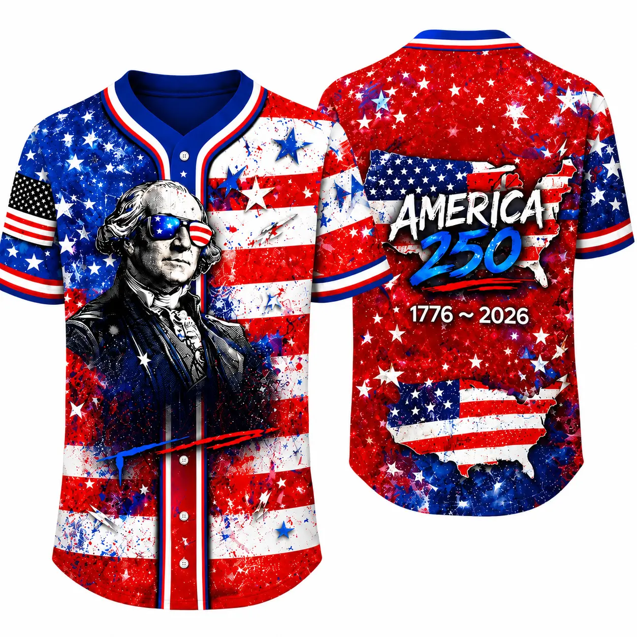 America 250 Graphic, Patriotic Baseball jersey，Unisex Baseball Jersey Shirt, Historical Portrait Artwork, 1776–2026 Holiday Outfit,  4th of July Party Wear, Summer Streetwear & Daily Casual Style，FanJersey,clothes,outfits,men'swear,men fashion