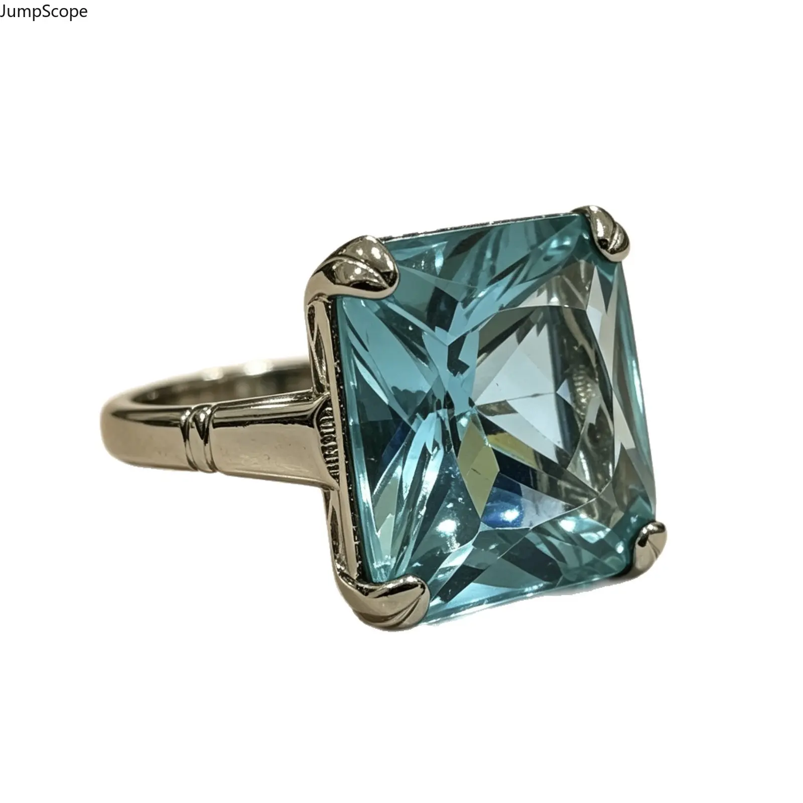 Minimalist Large Square Aquamarine-Tone Female Statement Ring (MDF-Steel), Cocktail Wear Accessory, Affordable Sentimental Gift for Her