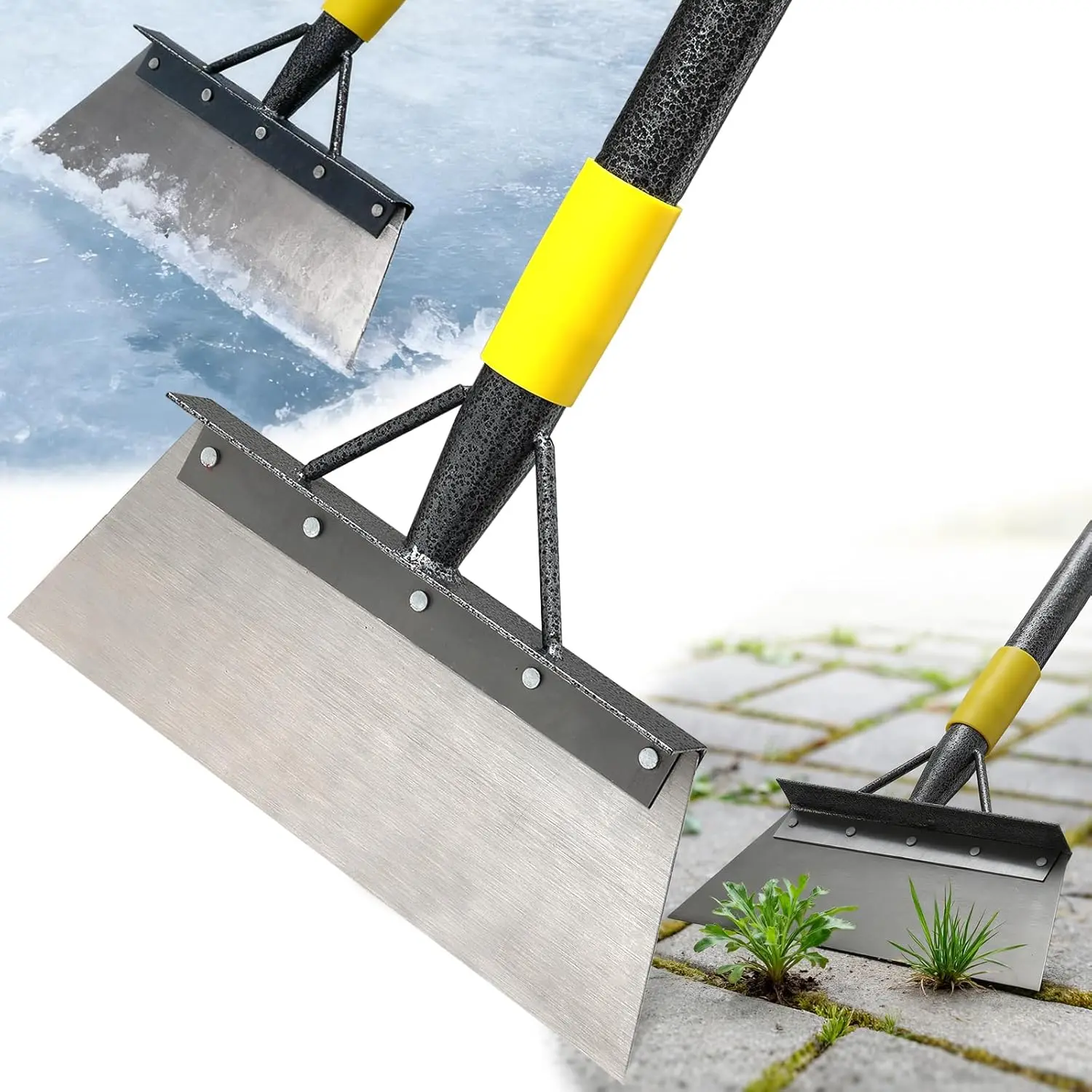 Floor Scraper Long Handle Ice Removal Tool Multifunctional Garden Cleaning Flat Shovel 60" Heavy Duty Sharp Weed Scraper for Lawn Edging Sidewalk Weeding Driveway Steps Snow Shovel