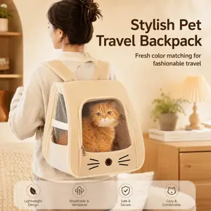 Pet Backpack Carrier with Soft Mat Set, Breathable Cat Dog Travel Bag with Mesh Window, Portable Pet Tote Bag for Outdoor Hiking, Walking & Daily Travel