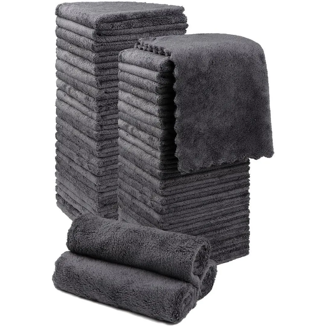 48 Pack Washcloths, Durable Ultra Soft 12x12 in Multi-Purpose Bath Towels, Absorbent Fast Dry Coral Cloths for Entire Family's Household Cleansing (Grey)