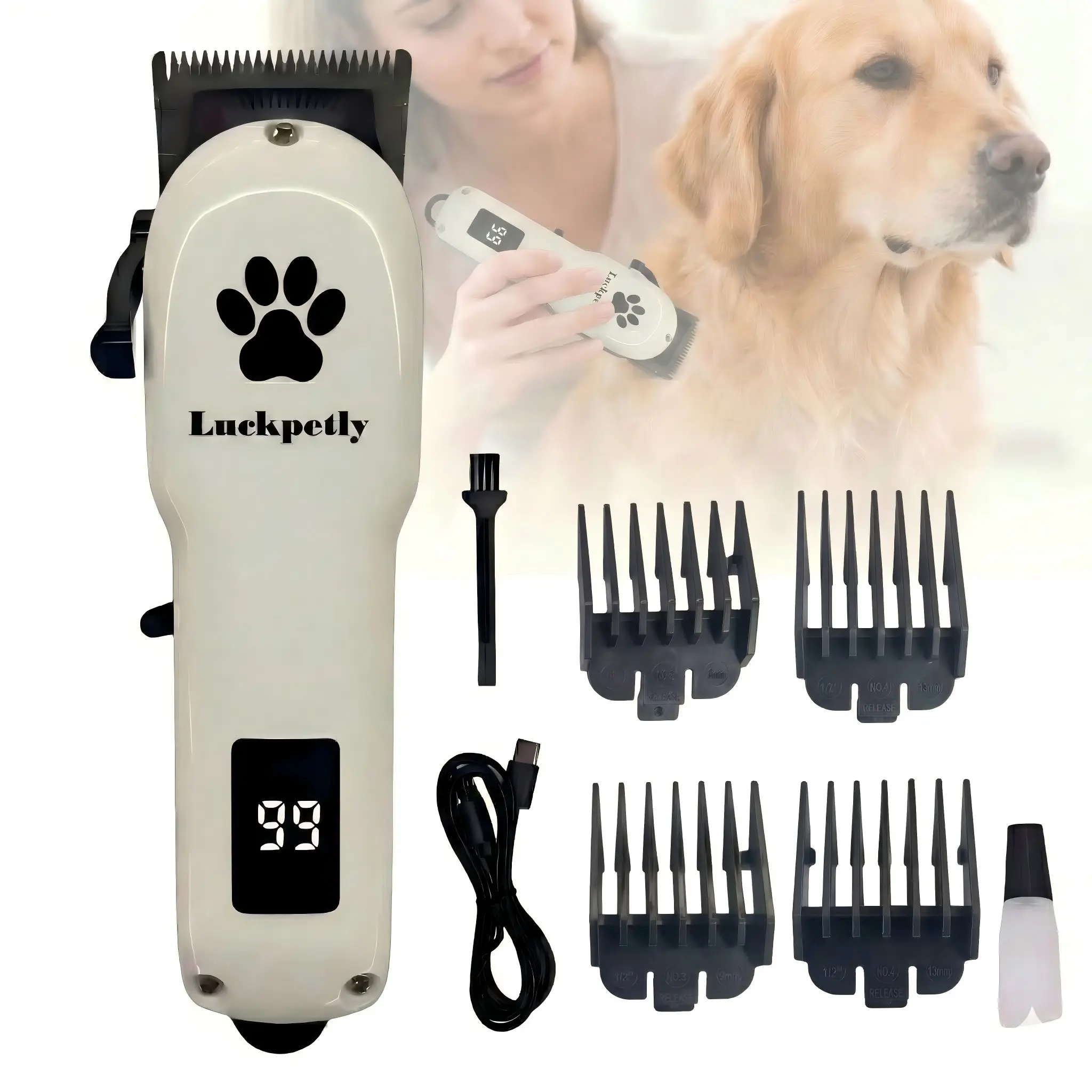 High-End Pet Grooming Clipper with Stainless Steel Blade, Customizable Logo, High-Speed Low Noise, LCD Display, Ideal for Dogs Cats Sheep Horses