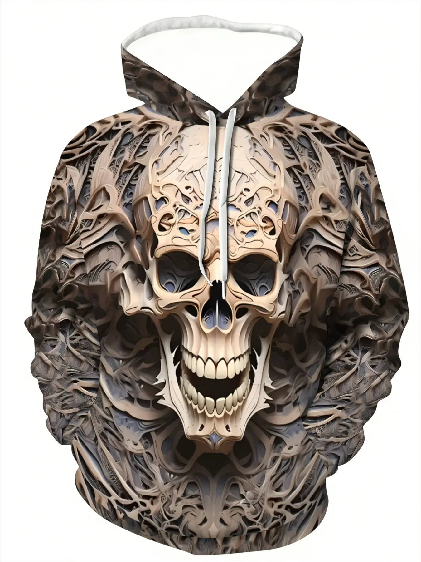 Men's Gothic 3D Skull Print Hoodie, Full Zipper Design, Hollow Out Skeleton Pattern, Warm Winter Streetwear, Ideal Gift for Men, Gothic Style Hoodie
