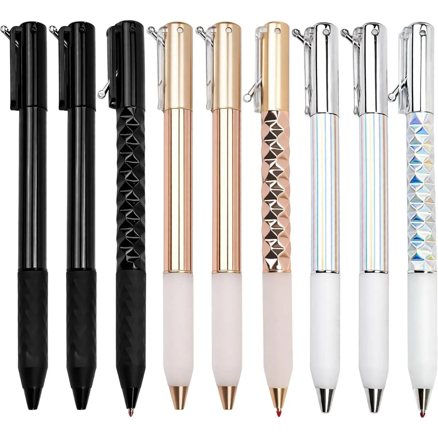 9 count Crunchy Sensory for Writing & Drawing, Geometric Crushmetric Pen Metal Crinkle Fidget Shape Shifting  Gel Ballpoint Pens, 0.5mm, Retractable Deformation  Supplies,  Office