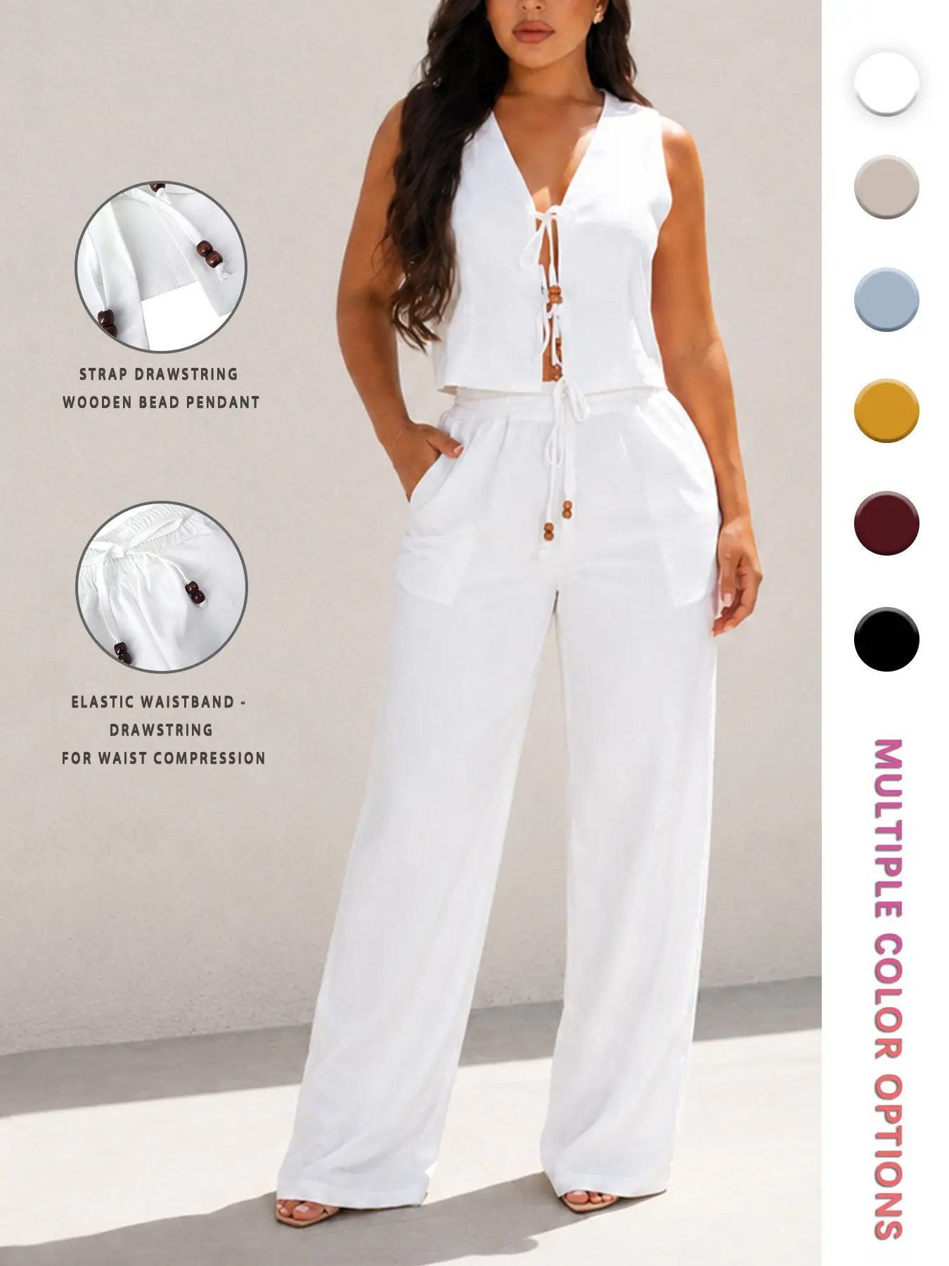 Women's Solid Tank Top & Wide Leg Flowy Pants Two-piece Set, Casual Comfy Lightweight Outfits for Daily Wear, Ladies Summer Clothes, Basic Fabric