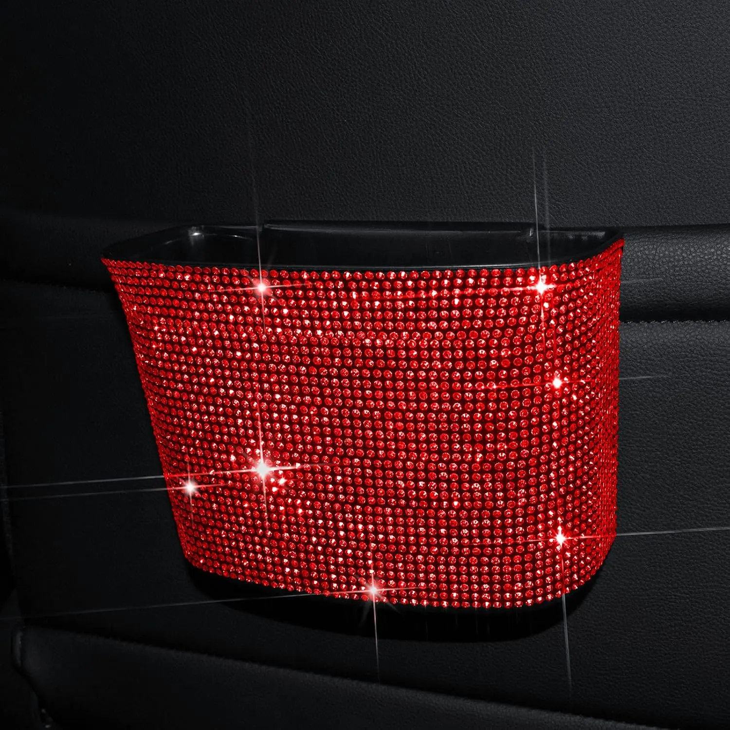 Trash Can,  Trash Bin, Leakproof Garbage Organizer, Bling   Basket, Mini Dustbin Container with Clip for , Office, Kitchen, Bedroom,  and , Red, Small