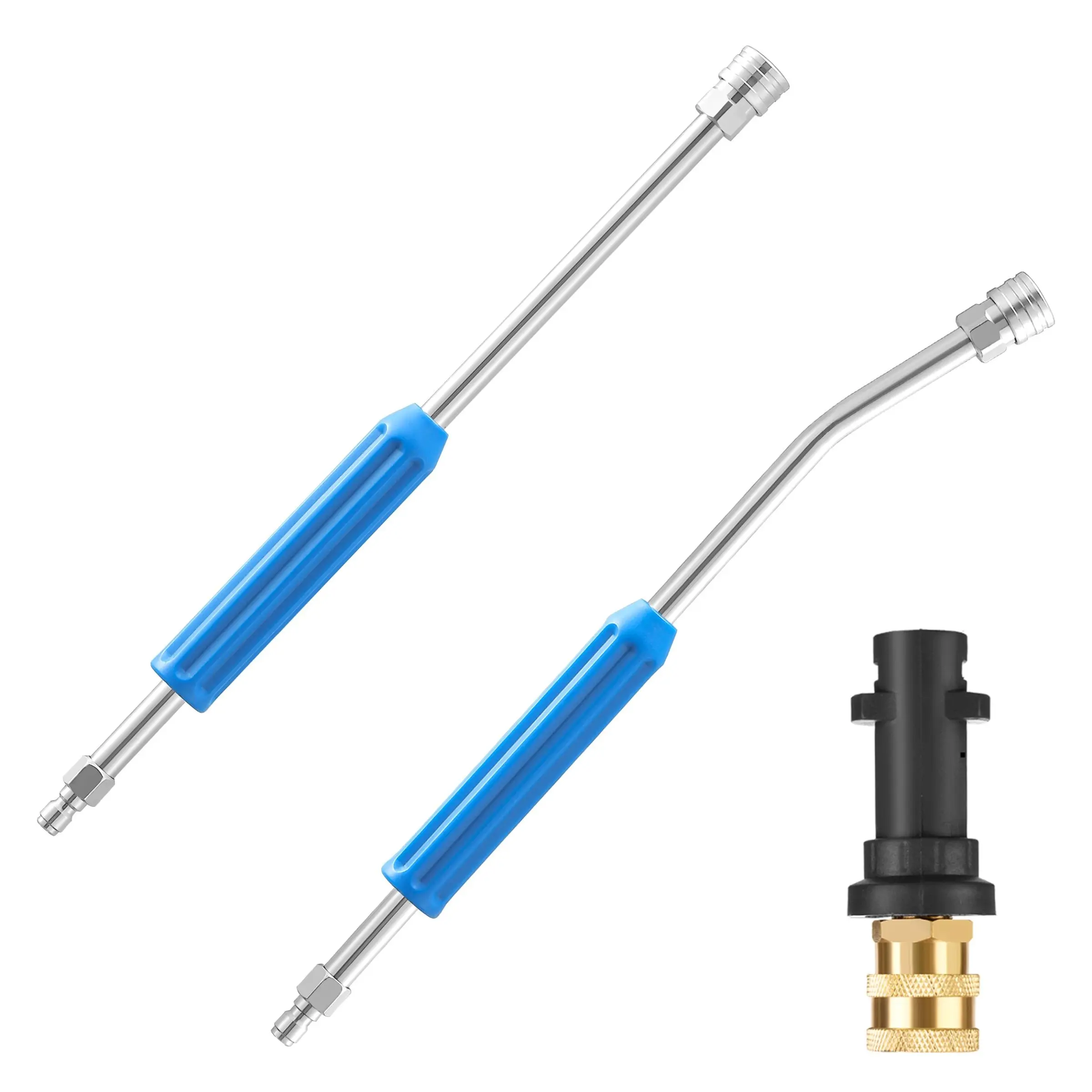 Tool Daily 2Pcs 17 Inch Pressure Washer Extension Wand with Adapter for Karcher K2 K3 K4 K5 K6 K7, Power Washer Extension Lance with Blue Grip Handle, 30° Curved Wand, 1/4'' Quick Connect, 4000 PSI