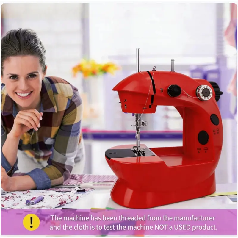 1 red portable mini sewing machine, handheld electric, two-speed, basic sewing machine with foot pedal, suitable for beginners, complete set of quick home clothing sewing tools for thin fabric repairs, DIY craft (red)