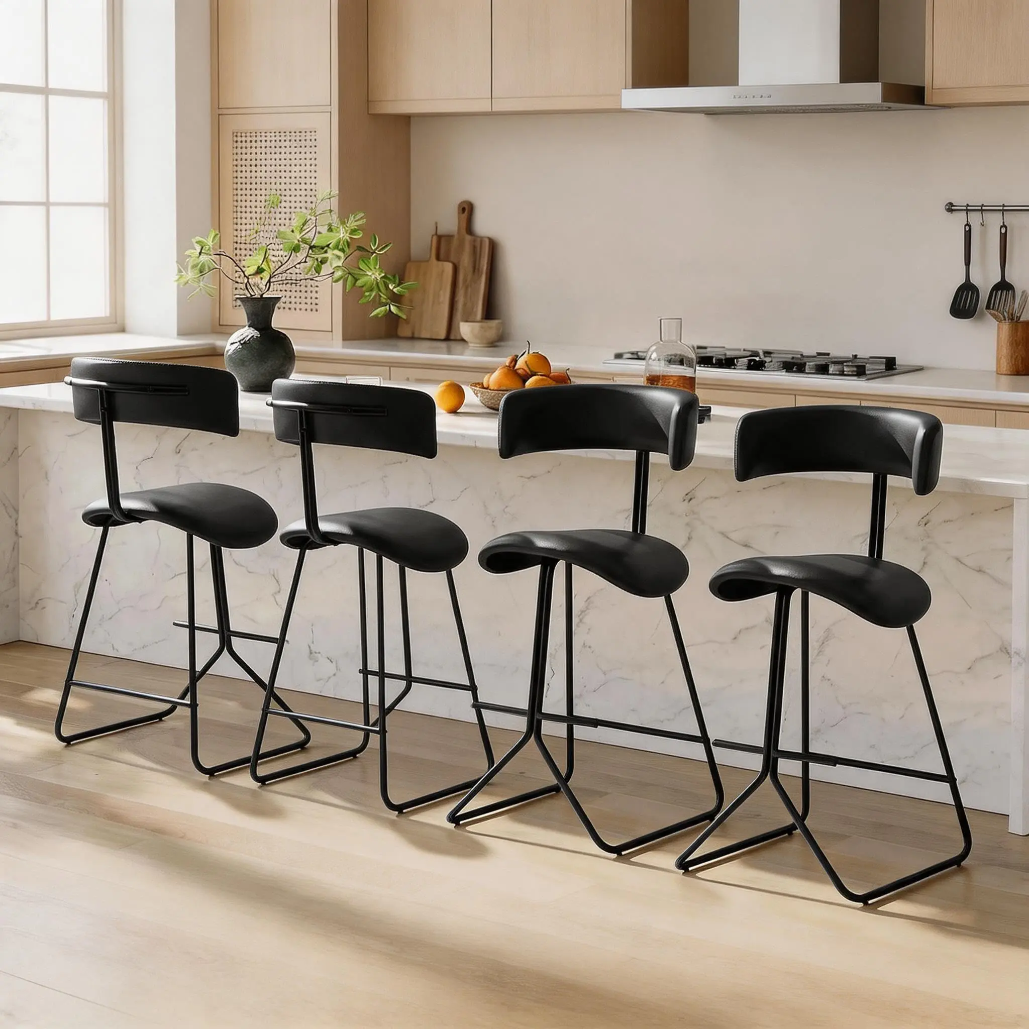 Set of 4 Bar Stools, 37-Inch Industrial Counter Height Chairs with Backrest and Footrest,Iron Barstools for Kitchen Island, Dining Room