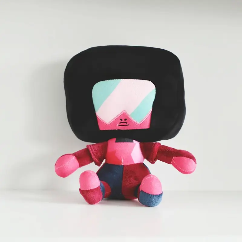 Steven Universe Garnet Gem Fusion Chibi Plush Doll - Unisex Coral Fleece Stuffed Toy, Square Head, Color Block Gem Face - 6+ Ages Cartoon Collectibles, Desk Decor, Cross-Border Wholesale Gift