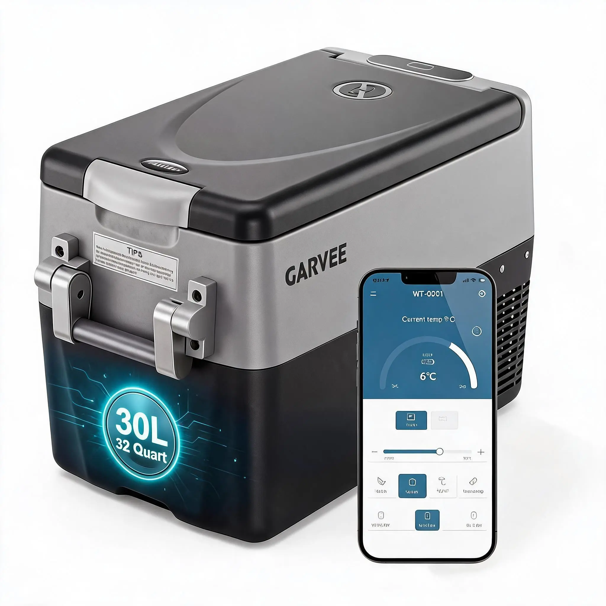 Garvee 32QT Dual Zone Portable Car Refrigerator Freezer, 12V Compressor Electric Cooler with App Control, Fast Cooling Down to -4°F, AC/DC Dual Power Supply, Equipped with Metal Storage Basket, Ideal for RV, Truck & Camping