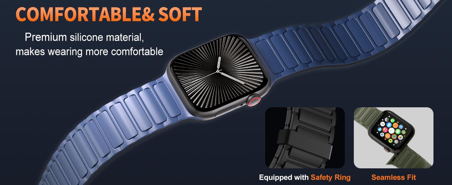Magnetic Loop Silicone Apple Watch Band – Adjustable Stretch Strap Compatible with 38–49mm Ultra 2, SE & Series 3–9, Soft Lightweight Breathable Wristband for Fitness, Daily Wear & Gift