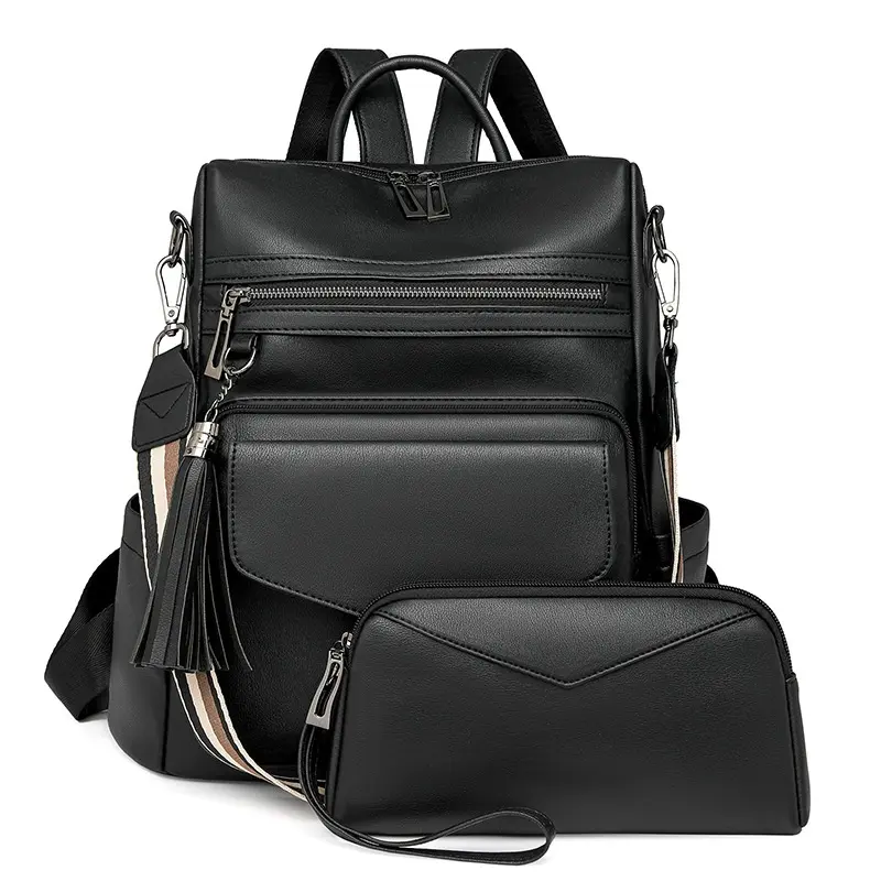 Women's New Vintage Chic PU Leather Backpack - Large Capacity Plain Color Block Rucksack, Lightweight Zip Closure Shoulder Bag with Stylish Tassel, Versatile Daypack for Daily Commute, Travel