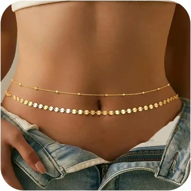 Silver Plated Gold Plated Belly Chain Adjustable Body Chain Bikini Waist Beads for Women Coin Dainty Body Chain for Women