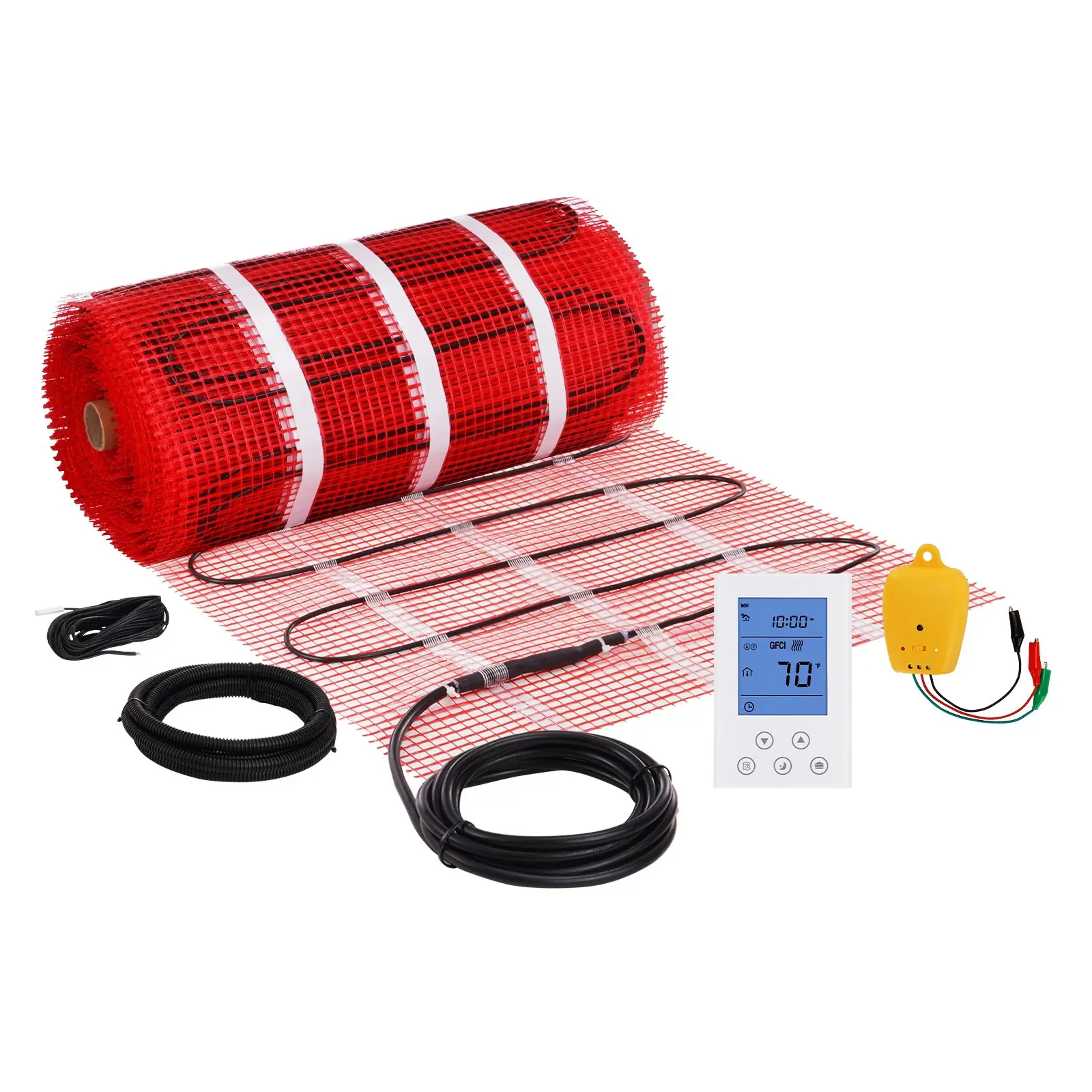 【Summerfinds】VEVOR Floor Heating Mat, 100Sq. ft. 14-113 Electric Radiant Floor Heated Warm System with Digital Floor Sensing Thermostat, 110-120V Includes Installation Monitor, Adhesive Back for Easy Installation