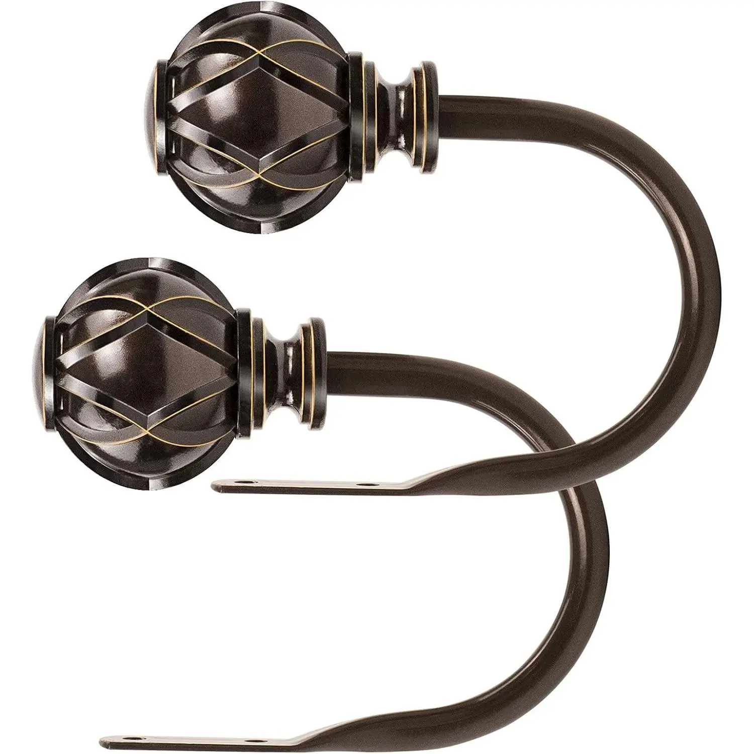 Bronze Small Decorative Curtain Holdbacks with Polyresin Netted Texture Finials - Wall-Mounted Curtain Tieback Hooks with Screws, 1 Pair/2 Pack for Window Decor, Classical Look Home Supplies