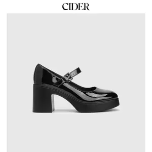 Cider [2 colors, size 36-41] Basic Chunky Heeled Single Band Mary Jane Shoes